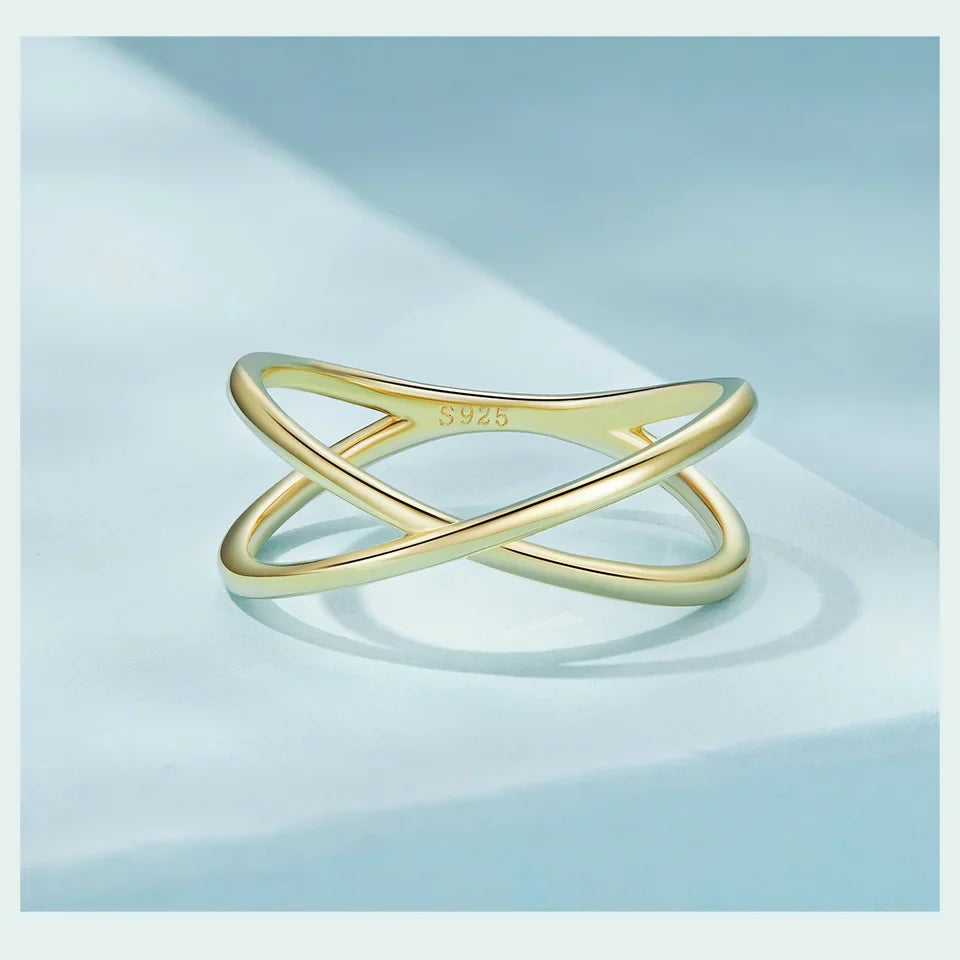 14K Gold Plated X Ring Dainty Minimalist 925 Sterling Silver Cross Ring for Women Promise Jewelry 2 Colors SCR543