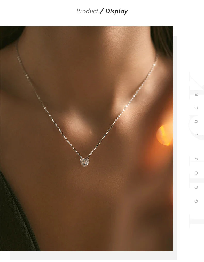925 Sterling Silver Pave Setting Hearts Sparkling Zirconia Necklace Pendant Classic Romantic Wedding Jewelry For Women