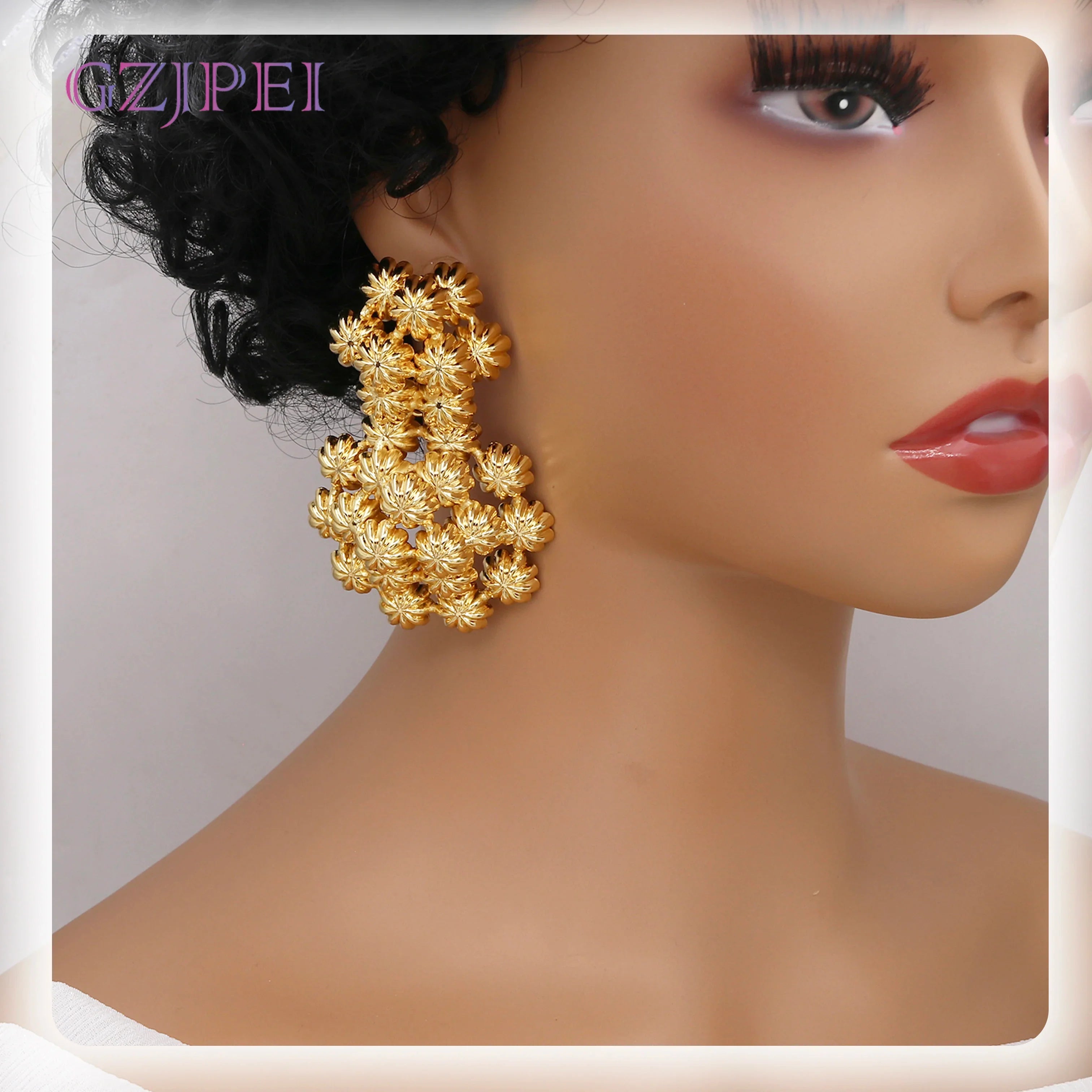 Exaggerate Africal Big Flower Earrings For Women 18K Gold Plated Fashion Piercing Earrings Dubai Nigeria Wedding Party Jewelry