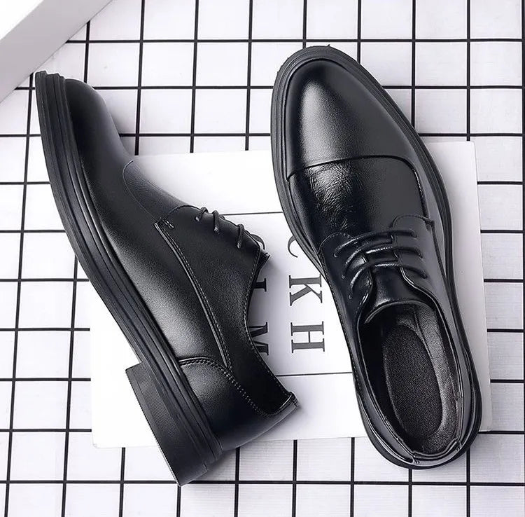 Men's Genuine Leather Oxfords Pointed Toe Lace Up Dress Shoes British Style Business Wedding Casual Footwear for Spring Autumn
