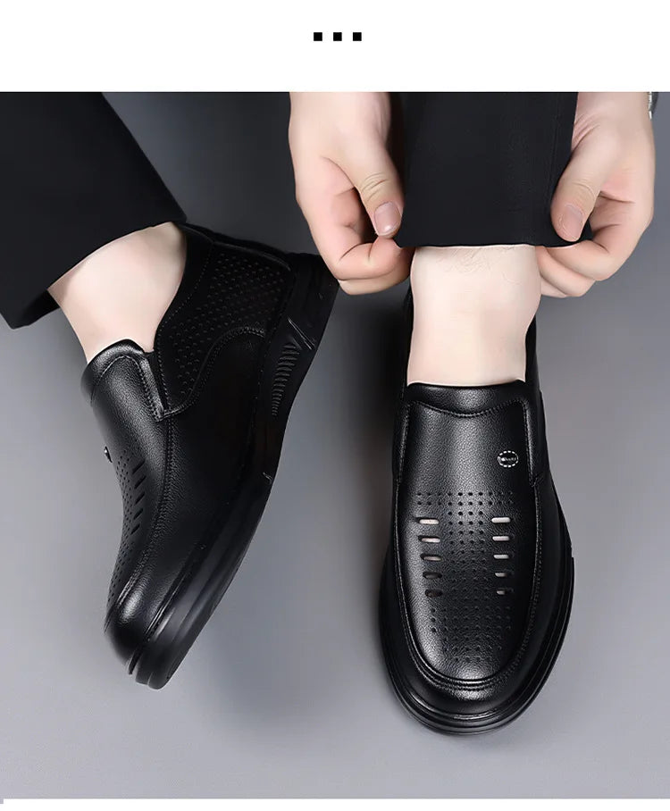 Spring Summer Hallow Leather Shoes for Men Solid Color Breathable Business Casual Shoes Male New Designer Fashion Sandals Man