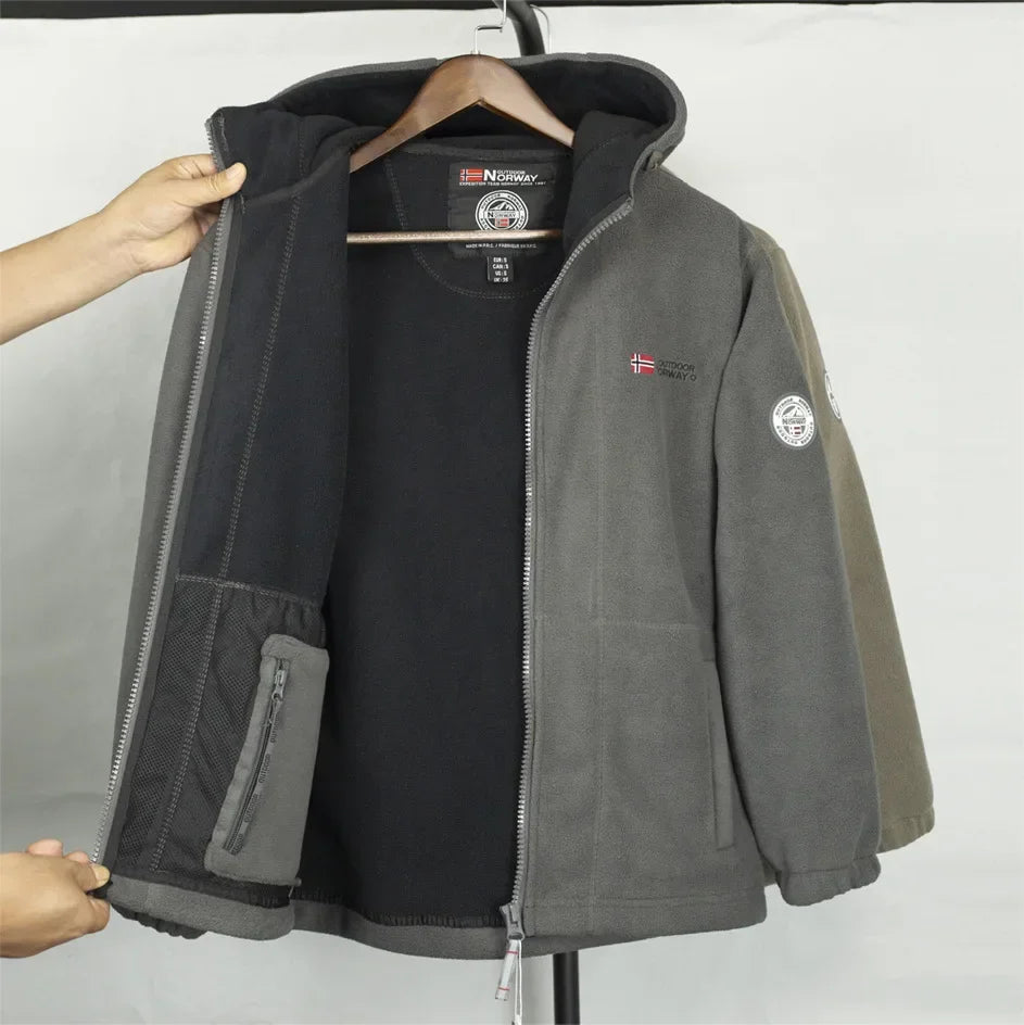 Thickened Double Layer Fleece Winter Jacket for Men with Hood Warm And Anti-Hail Norwegian Style Casual Loose Fit Jacket