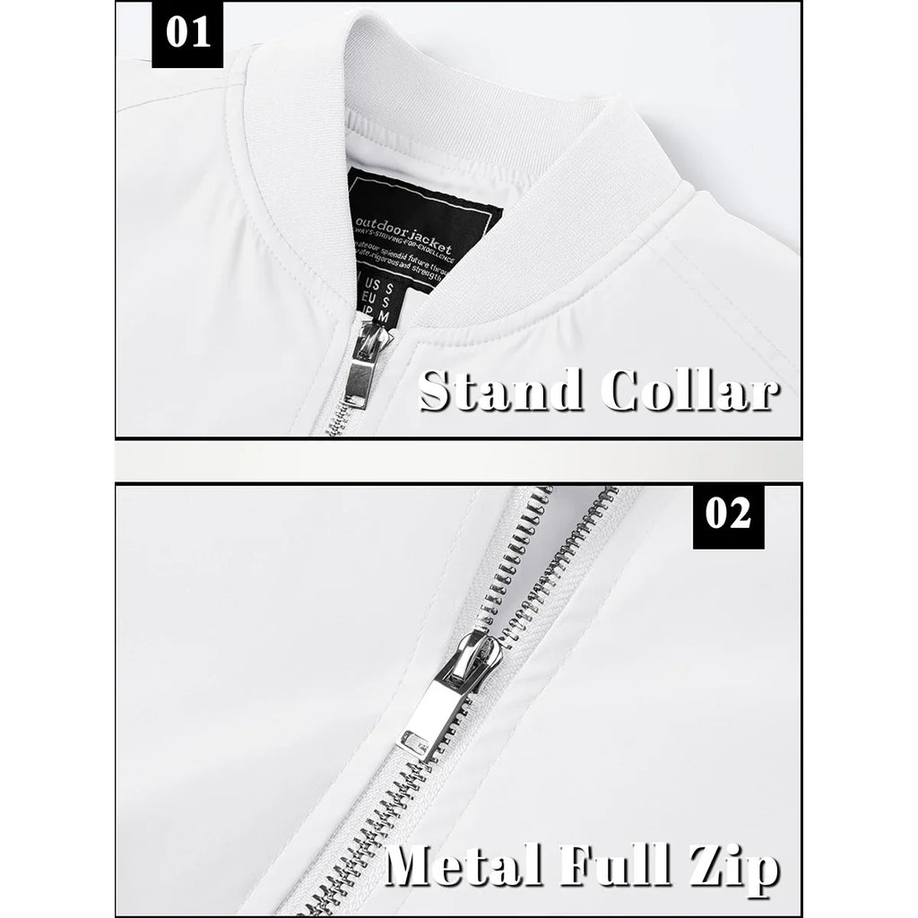 Men's Bomber Jacket Summer Autumn Thin Lightweight Casual Windbreaker Multi-pockets Full Zip Up Varsity Baseball Jacket