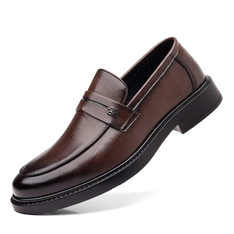 Mens Black Penny Loafers With Perforated Detail Slip On Comfortable Breathable Dress Shoes For Business Office And Summer Wear