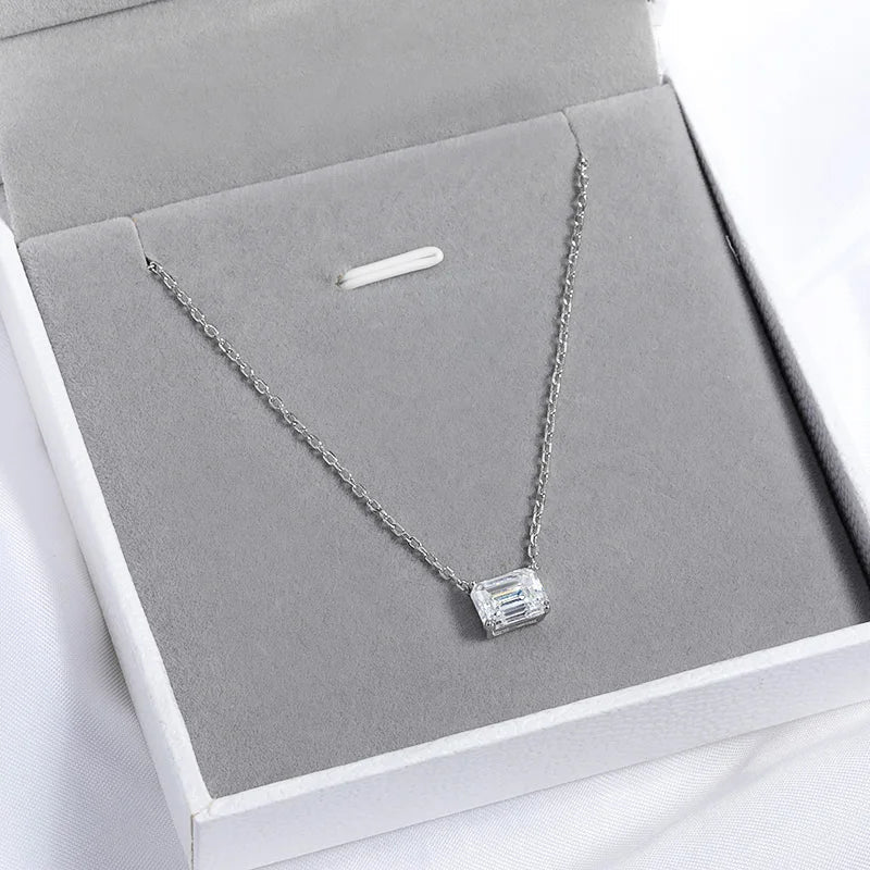 1-3CT Solitaire Moissanite Necklace for Women Emerald Cut Lab Diamond Wedding Female Necklace 925 Sterling Silver Jewelry