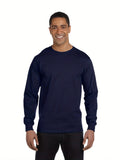 Men's essential long sleeved pure cotton T-shirt, round neck cotton T-shirt,