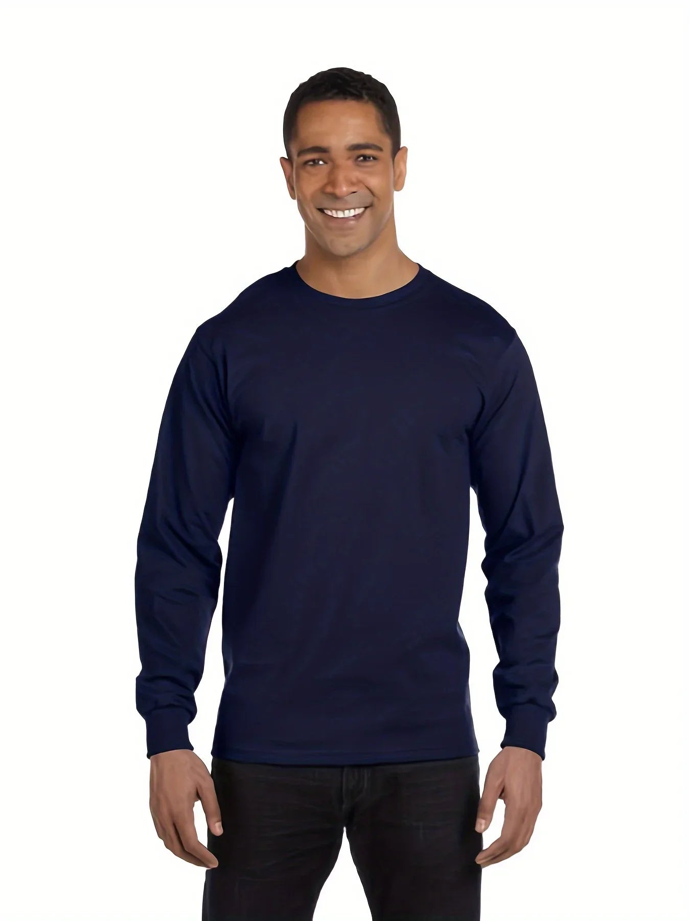 Men's essential long sleeved pure cotton T-shirt, round neck cotton T-shirt,
