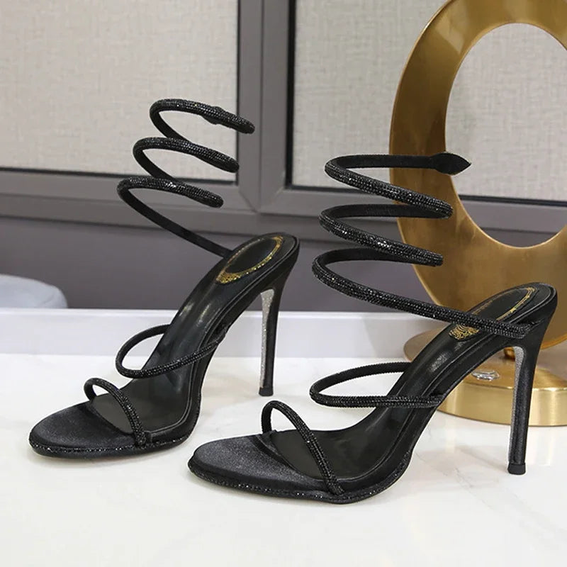 Summer Street Style CRYSTAL Ankle Strap Women Sandals Sexy Open Toe Thin High Heels Party Prom Shoes
