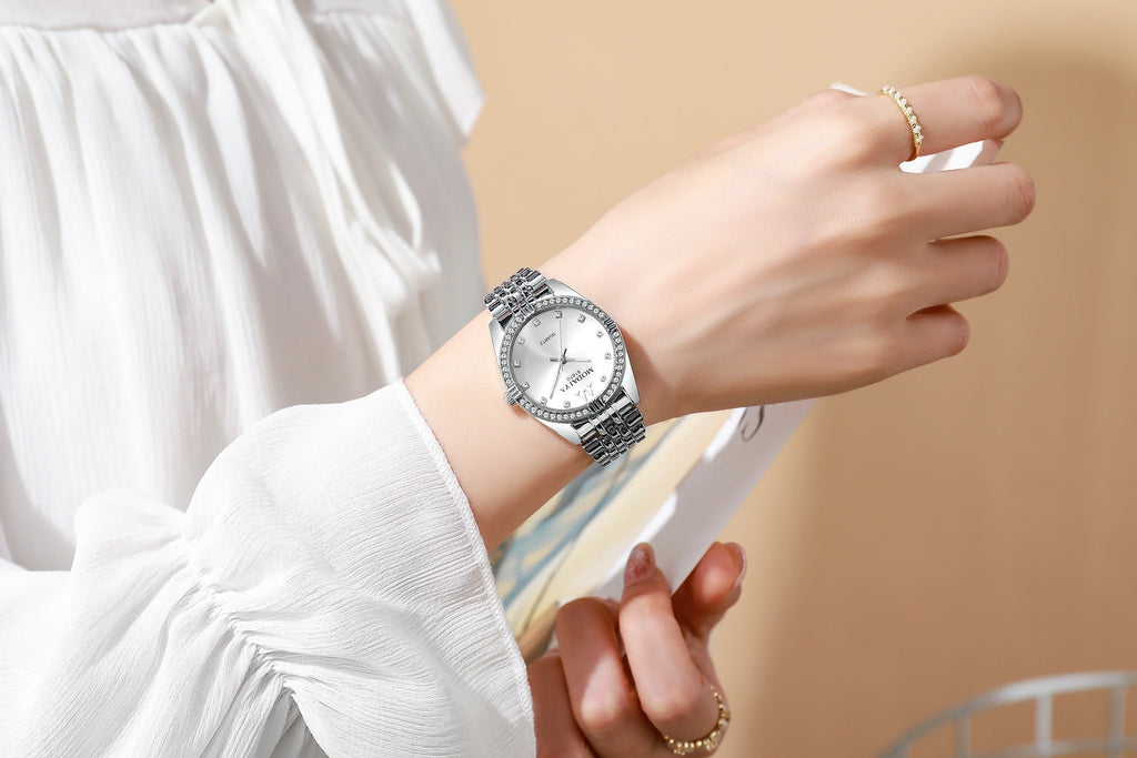 Women Watches Luxurious Quartz Sparkling Rhinestone Dial Dress Wristwatches for Ladies Relogio Feminino