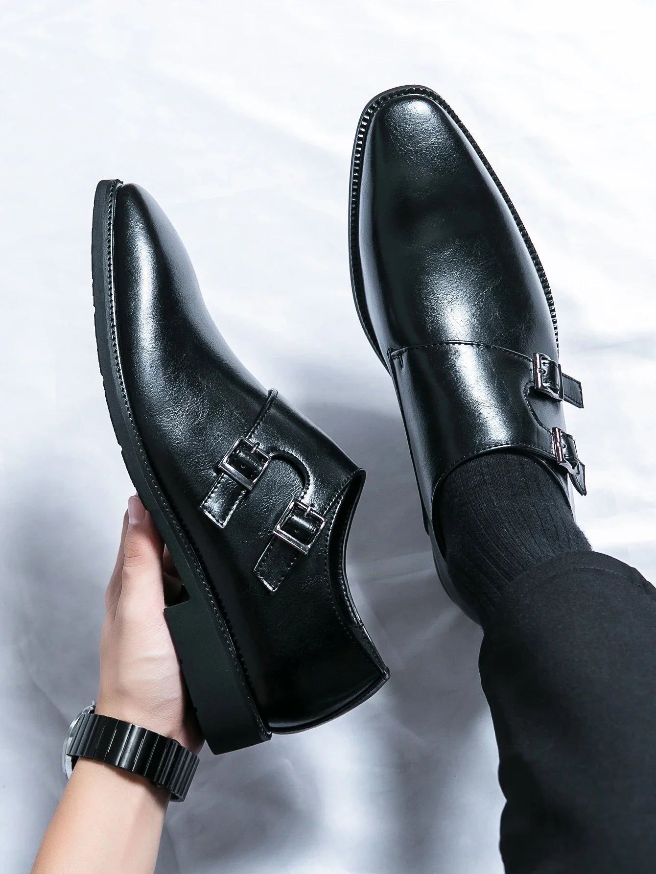 Men's Monk Leather Shoes Pointed Toe Buckle Dress Shoes Oxfords Classic Retro Business Office Wedding Comfortable