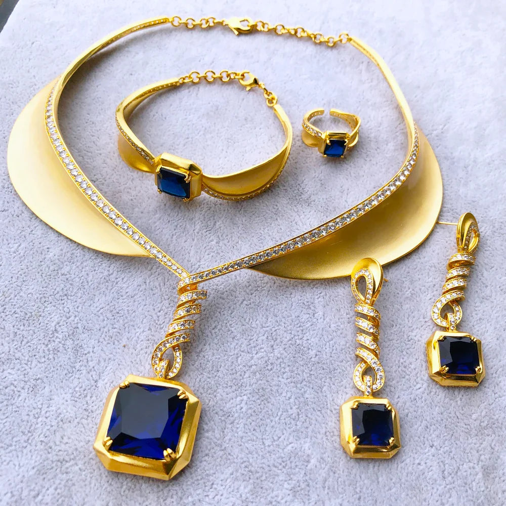Famous Brand 4PCS Green CZ Luxury African Jewelry Set For Women Wedding Party Zircon Crystal Dubai Bridal Jewelry Set Gift