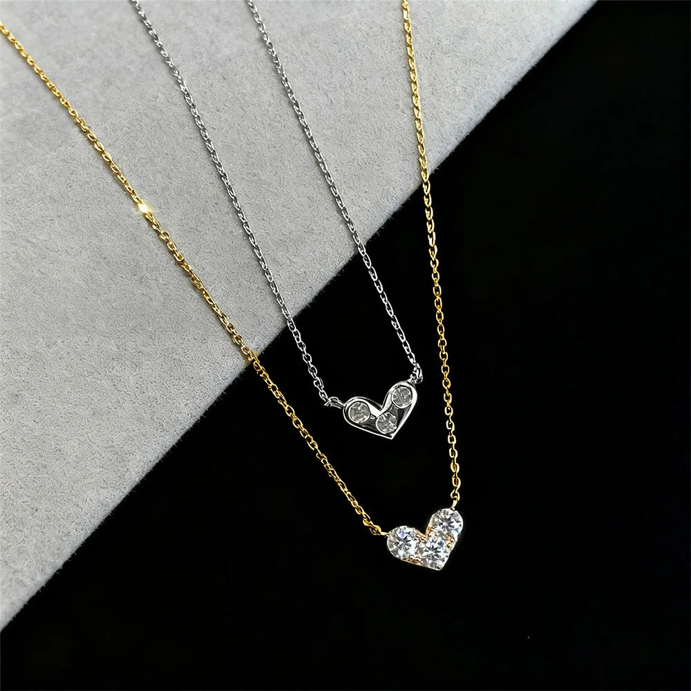 3-Stone Round Cut Full Moissanite Pendant Necklace Heart Shape for Woman 925 Silver Certified Lab Diamond Lucky Neck Chain