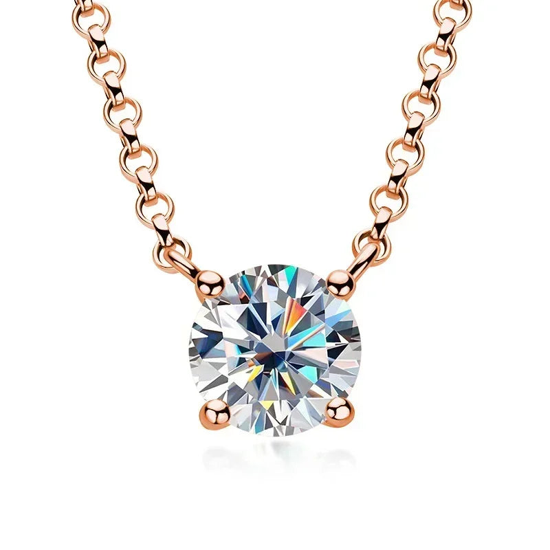 1/2/3/5 carat Round Cut D Moissainte Diamond Pendant Necklace 4-Claw Setting 925 Sterling Silver Clavicle Neck Chain for Women