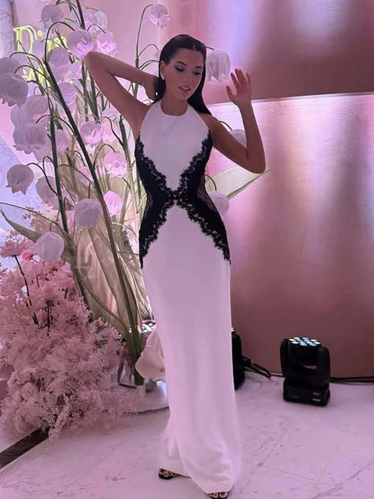 Lace Cut Out Slim Backless Dress Women Elegant Halter Sleeveless Party Dresses Fashion Female Vestiods for Summer New 2026