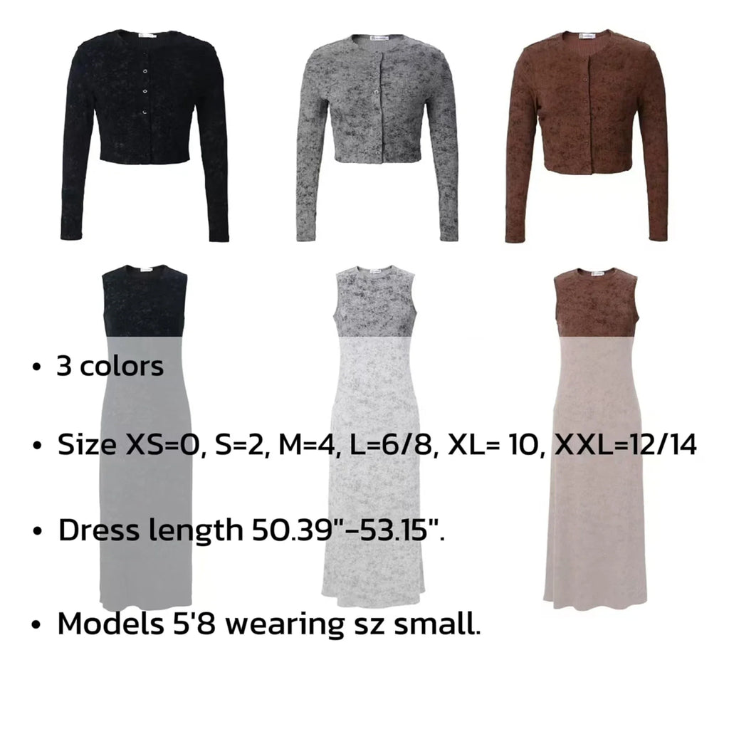 SS2025 New Women Dress Rib Tie Dye Cardigan and Dress Cotton Soft