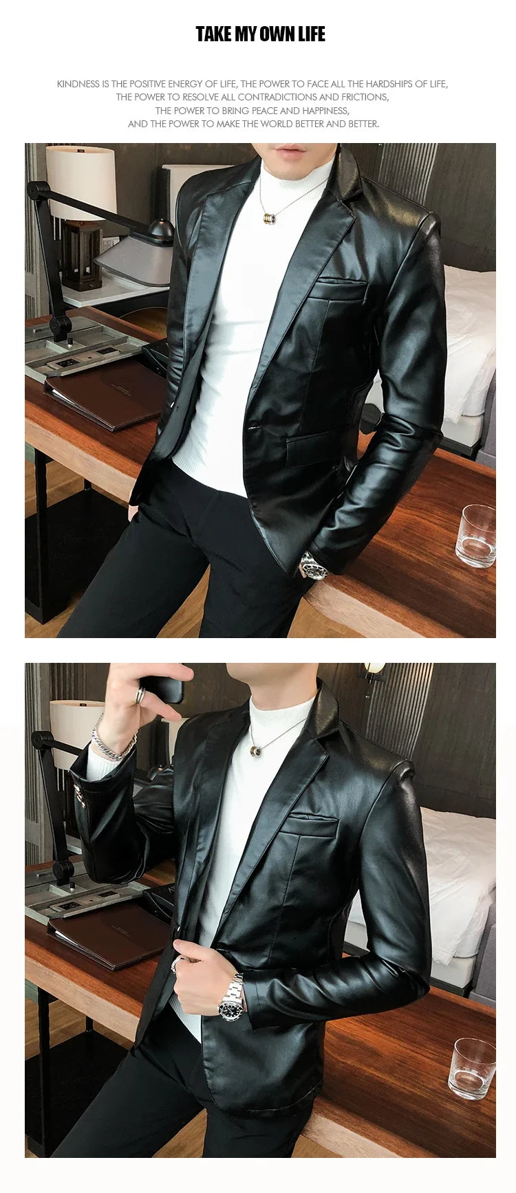 2022 Autumn Leather Jacket Men Slim fit Casual Business Blazer Masculino Solid Color Street Wear Social PU Coat Costume Homme
