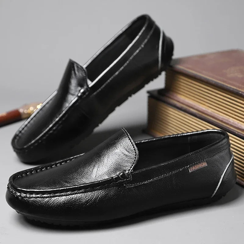 Fashion Leather Men Casual Shoes Italian Brand Formal Men Loafers Moccasins Breathable Slip on Soft Driving Shoes Plus Size 47