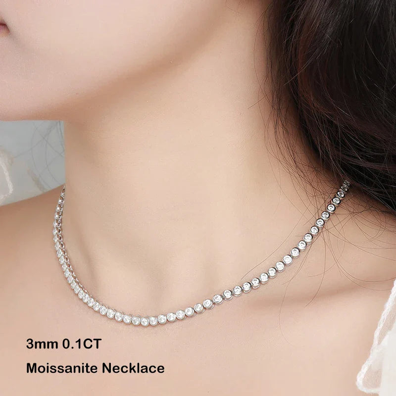 Luxury Bubble 2/3mm D Color Full Moissanite Tennis Necklace for Women S925 Silver Plated 18K Diamond Neck Chain Necklaces