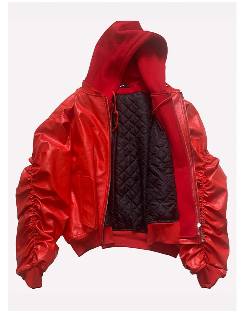 Autumn Winter Oversized Cool Black Thickened Warm Pu Leather Jacket Men Hood Luxury Designer Fake 2 Clothes