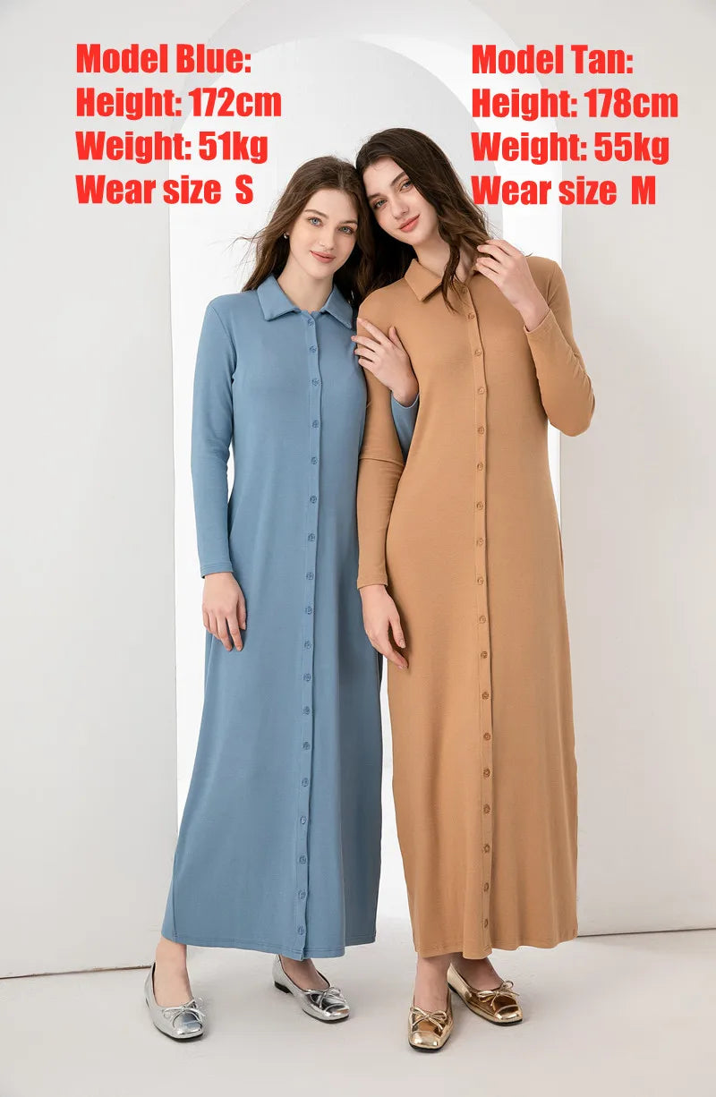 2024 maxi dress button design woman clothes full sleeve Ankle Length comfortable ribbing clothing  ( Ship out in 1 day)
