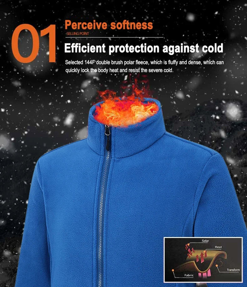 Men Polar Fleece Jackets Winter Windproof Thermal Soft Shell Jacket Outdoor Sports Hiking Camping Skiing Climbing Warm Coat