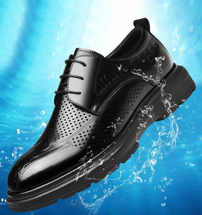 2026 Summer New Men's Cow Leather Oxford Shoes Hollow Out Formal Business Dress Shoes Male Non-slip Fashion Platform Shoe Man