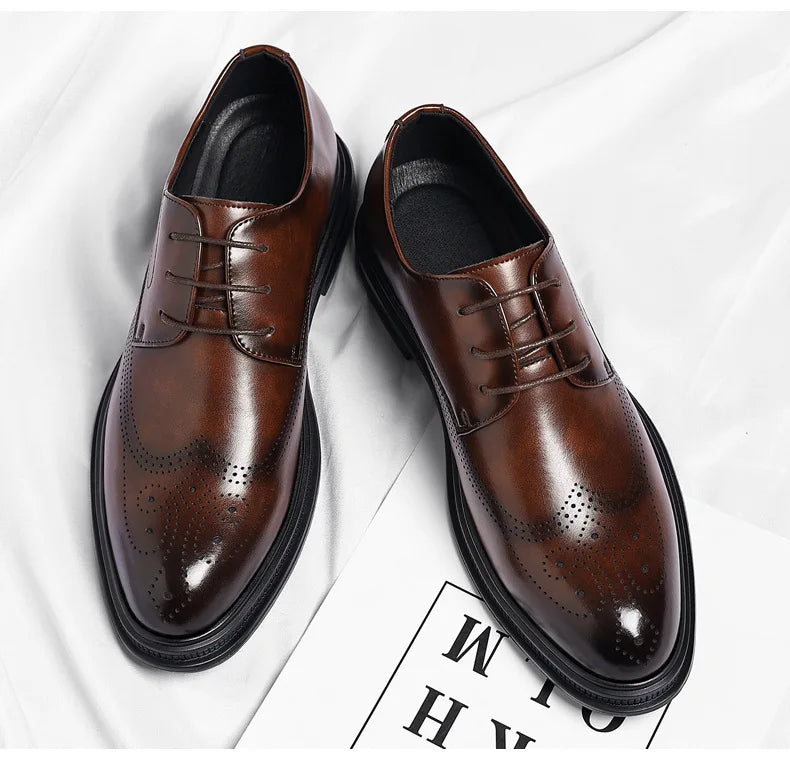 Business Formal Casual Wedding Shoes for Men Fashion New Designer Inner Increase Shoes Male Spring Autumn Retro Leather Shoe Man