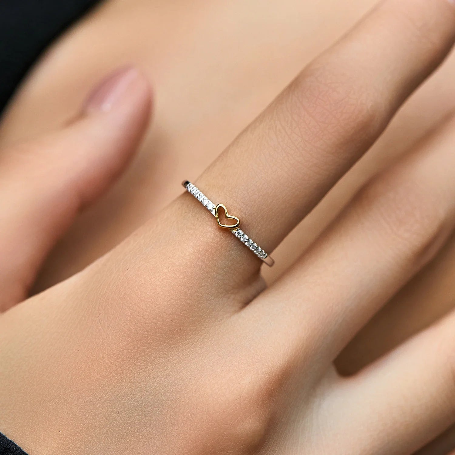 925 Sterling Silver Simple Romantic Heart Finger Ring Trendy Metallic Contrast Design Rings For Women Fine Jewelry