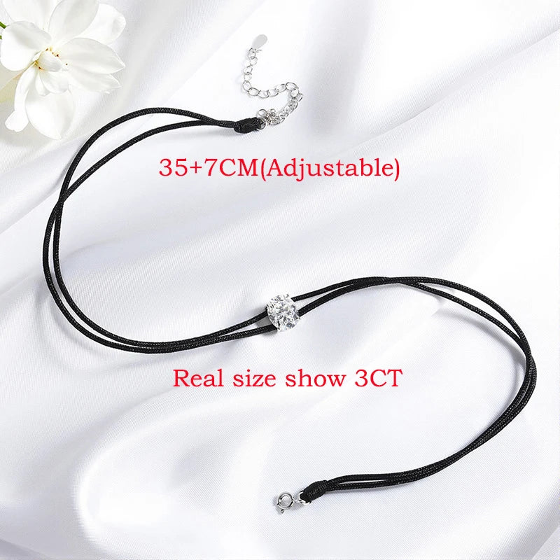 3CT Moissanite Braided Cord Necklace for Women Adjustable Choker Chain Dainty Oval Cut Birthday Gift S925 Pure Silver