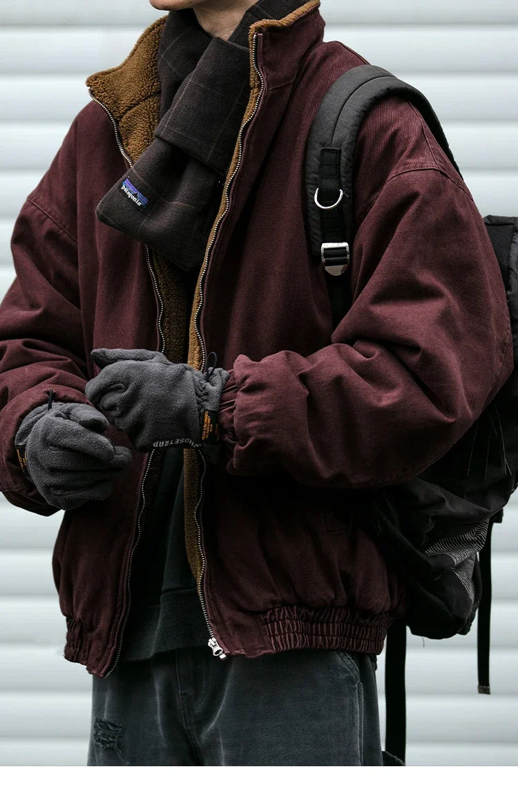 Japanese Vintage Polar Fleece Jacket Men Winter High Quality Thick Jacket Korean Streetwear Loose Couple Trendy Warm Coat Male