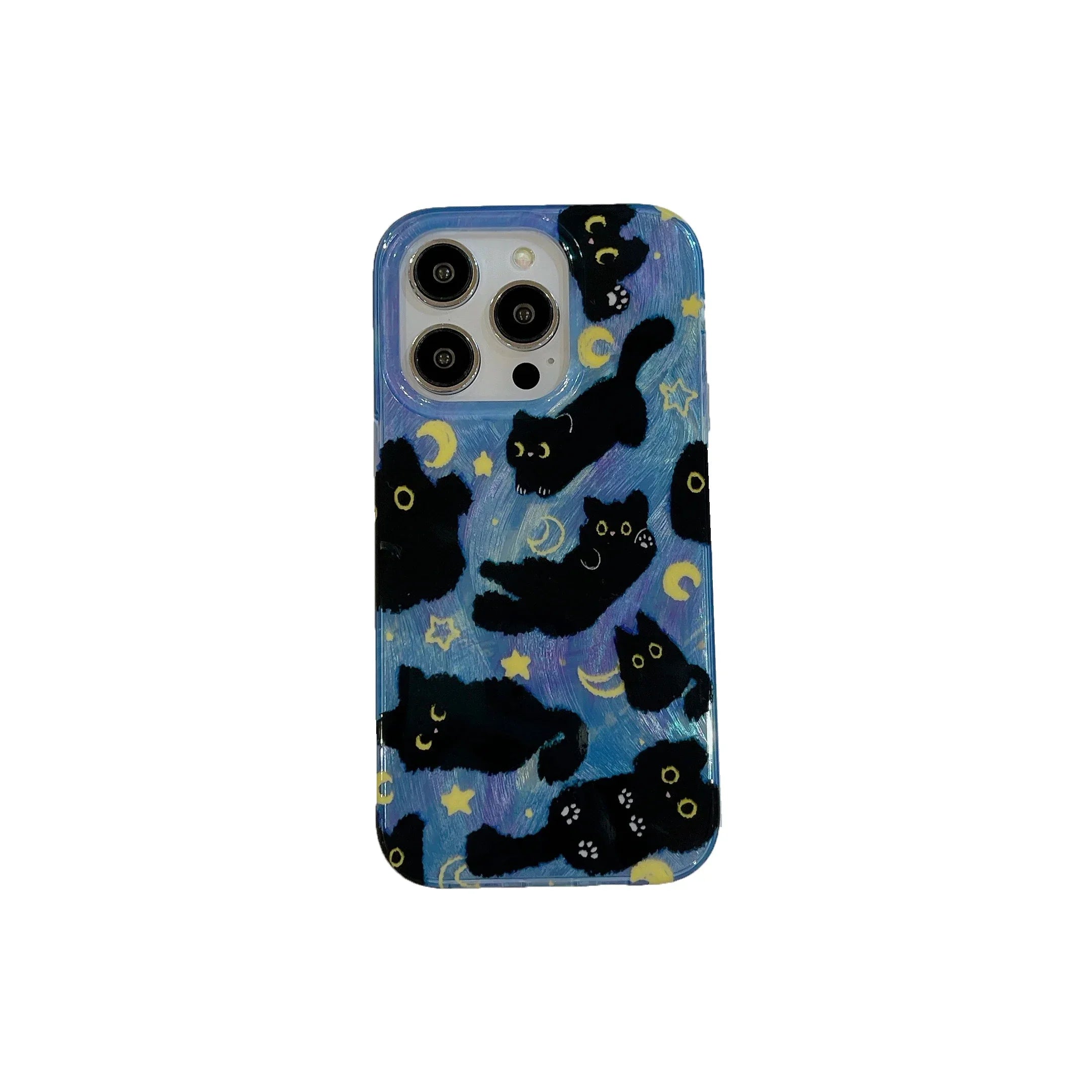 Korean Ins Cute Black Cats Double Layers Wrist Chain Phone Case for iPhone 17 16 15 14 13 12 Pro Max Plus Back Cover