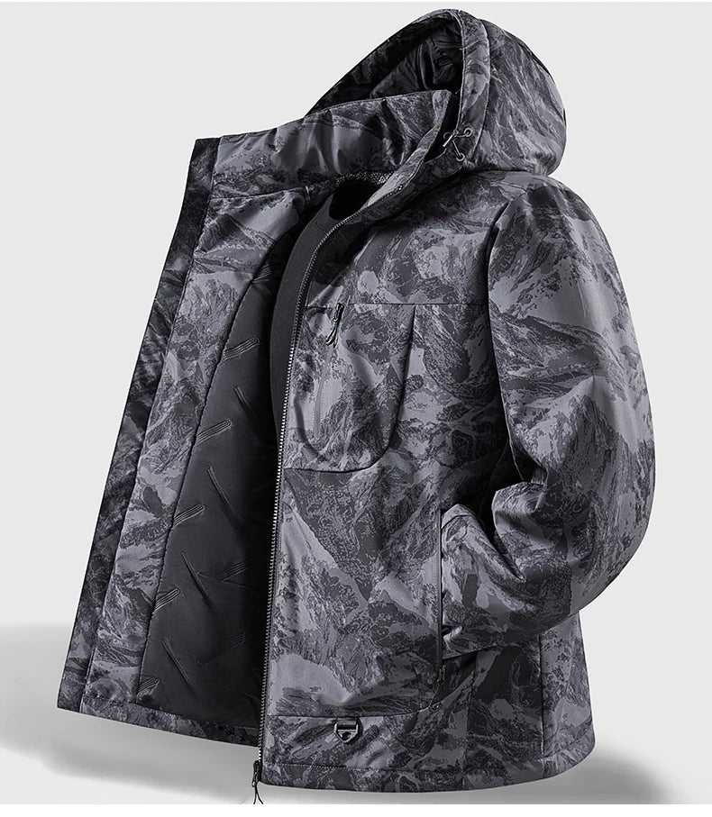 Men's Winter Warm Windbreaker Graphene Inner Waterproof Fleece Jackets Hiking Camping Climbing Skiing Thermal Rain Coat