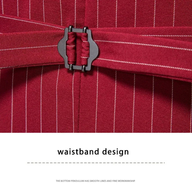 2026 New Red Striped Suit Vest For Men,Fashion Business Formal Wear Casual Khaki/Black Stripes Waistcoats