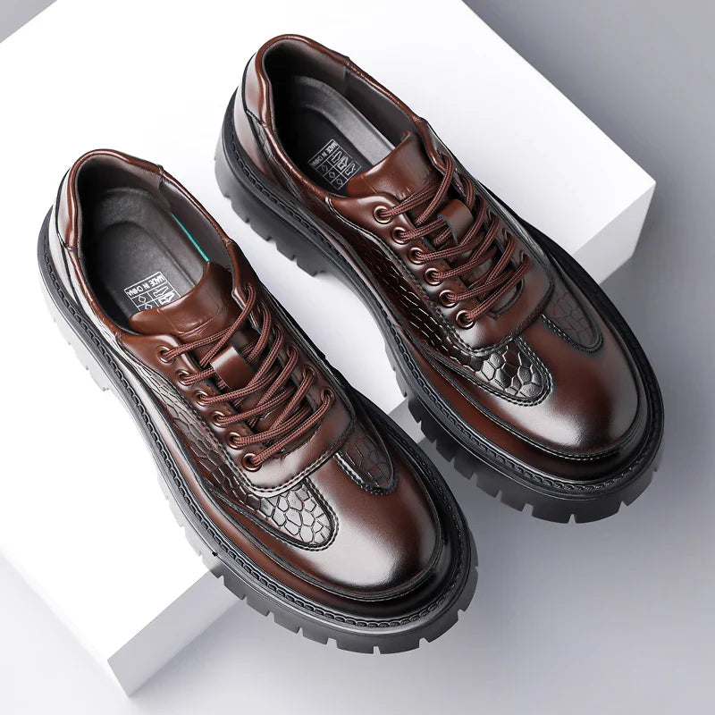 Retro Brown Men's Banquet Leather Shoes Thick Soled Wear-resistant Work Shoes2025 Classic Brand Men's Business Dress Shoes