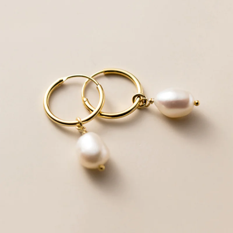Genuine 925 Sterling Silver Natural Freshwater Baroque  Pearl Unusual Earrings for Women Chic Charming Goth Jewelry 2021