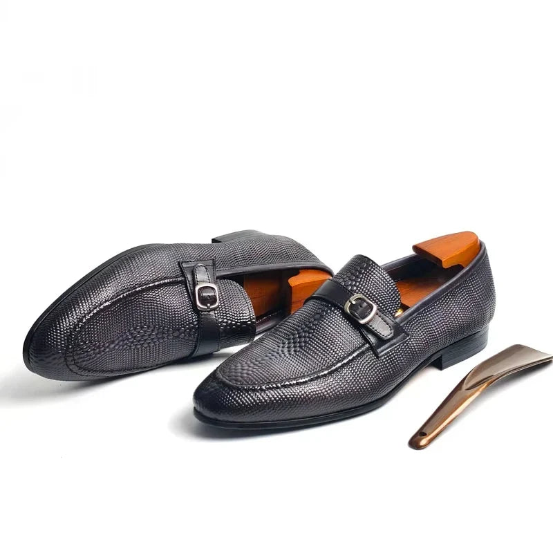 Luxury Men's Genuine Leather Loafers Buckle Slip-On Dress Shoes for Wedding, Party & Business Premium Comfort Casual Shoe