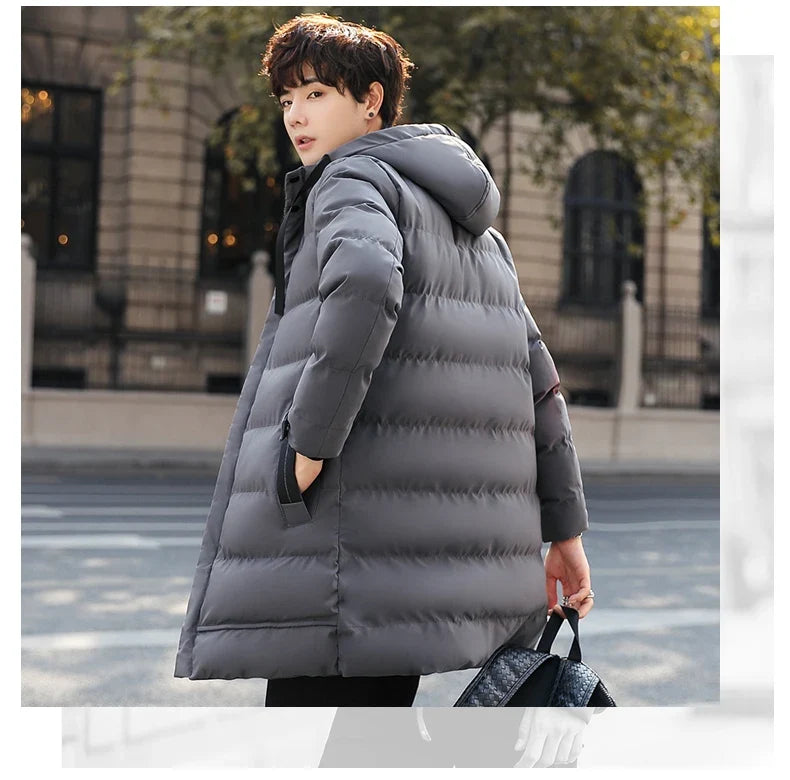 Mid-length New Thickened Hooded Jacket for Winter Men Warm Cotton-padded Jacket for MenLeisureDown Mountaineering Overcoat Men