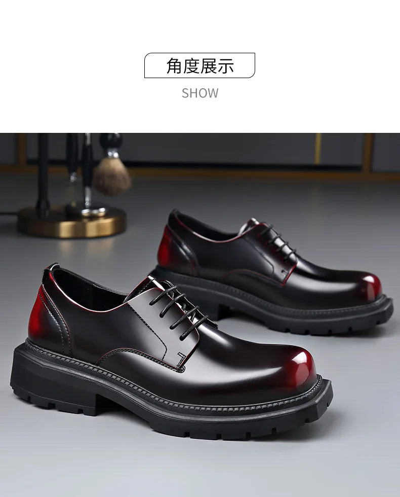British Thick-soled Formal Leather Shoes Men Spring Autumn Lace Designer Platform Shoes Male Fashion Business Casual Shoe Man