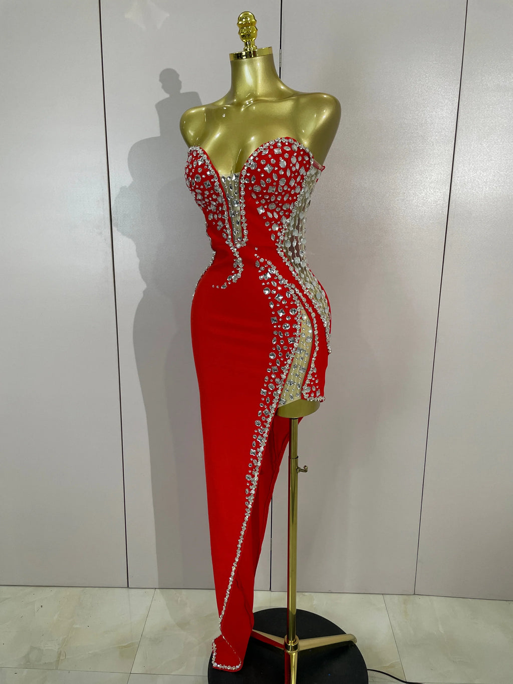 Newest High Quality Sexy Strapless Shinning Rhinestones Bodycon Bandage Long Dress Women Fashion Celebrate Evening Party Vestido