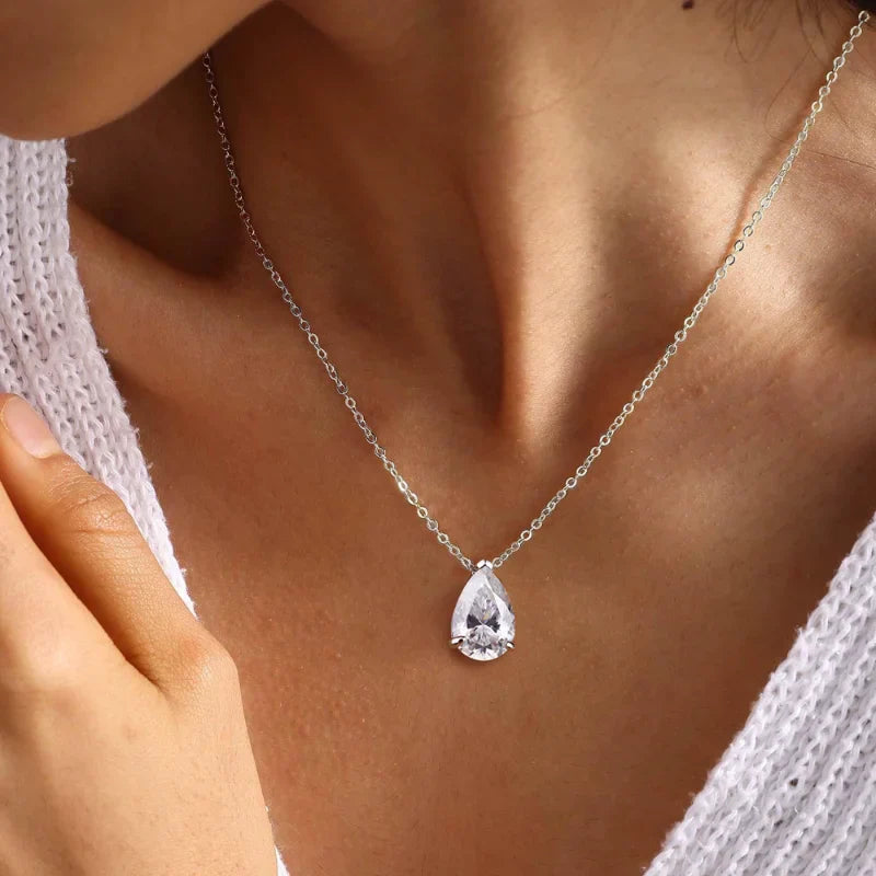 1-4CT Pear Cut D VVS1 Moissanite Necklace 100% S925 Silver 18k Gold Plated Single Diamond Women's Pendant Necklace Fine Jewelry