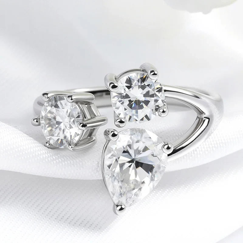 Pear/round Cut Adjustable Moissanite Rings for Women Ideal Cut Female S925 Sterling Silver Plated 18K Lab Diamond Band