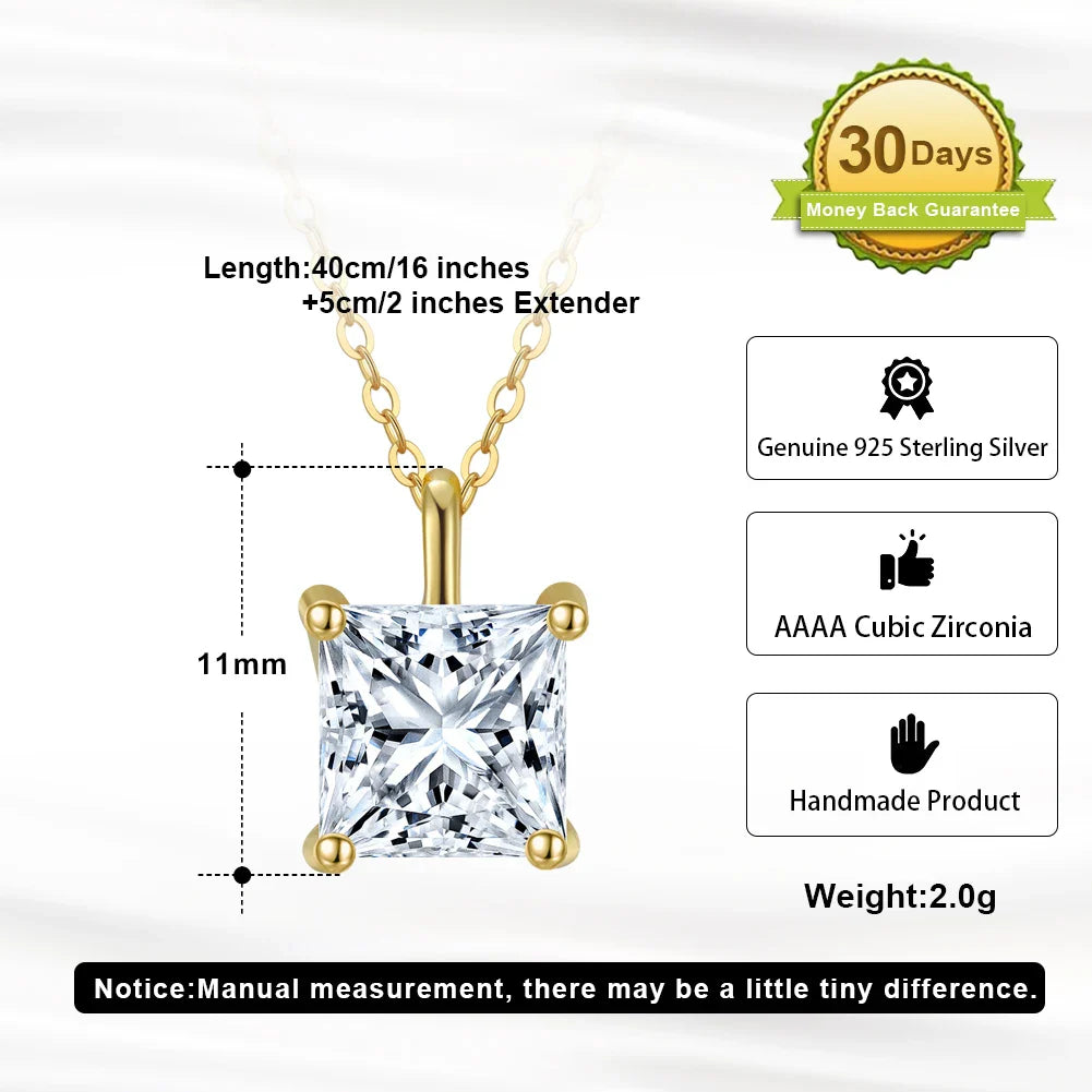 Classic Dainty 925 sterling Silver Princess Cut Solitaire Cubic Zirconia Pendant Necklace for Women Jewelry APN12