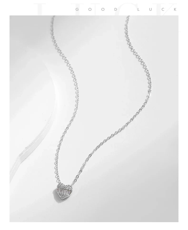 925 Sterling Silver Pave Setting Hearts Sparkling Zirconia Necklace Pendant Classic Romantic Wedding Jewelry For Women