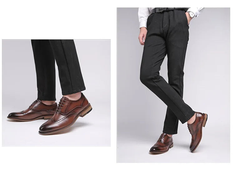 Autumn New Genuine Leather Business Dress Shoes Men Carved Brock Men's Shoes Leather Office Gentleman Oxfords Shoe