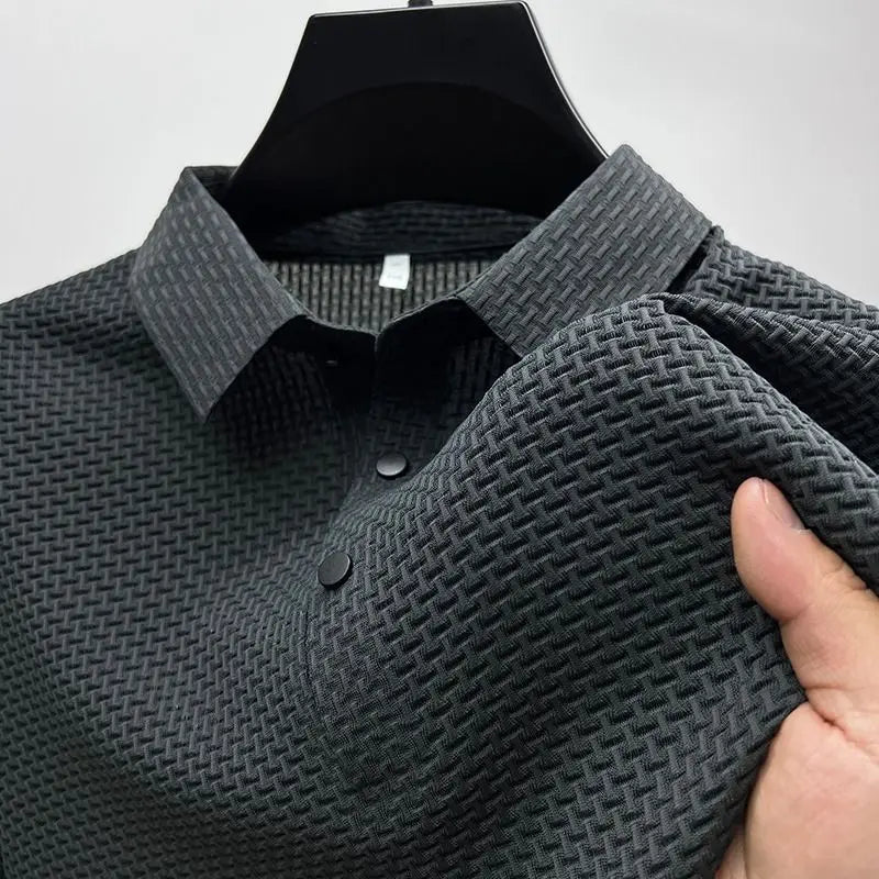 【جودة عالية】 M-4XL صيفي جديد قميص بولو رجالي بأكمام قصيرة بارد ومسامي، قميص علوي لامتصاص العرق كاجوال للعمل
