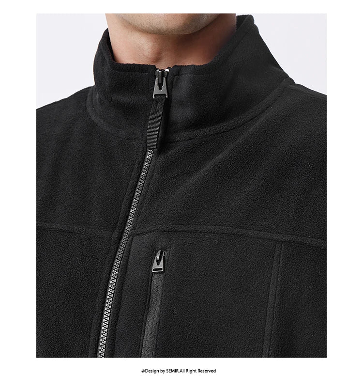 Vest Men Anti-Static Fleece Coat New Autumn 2024 Warm Collar Lining Solid Color Versatile Top