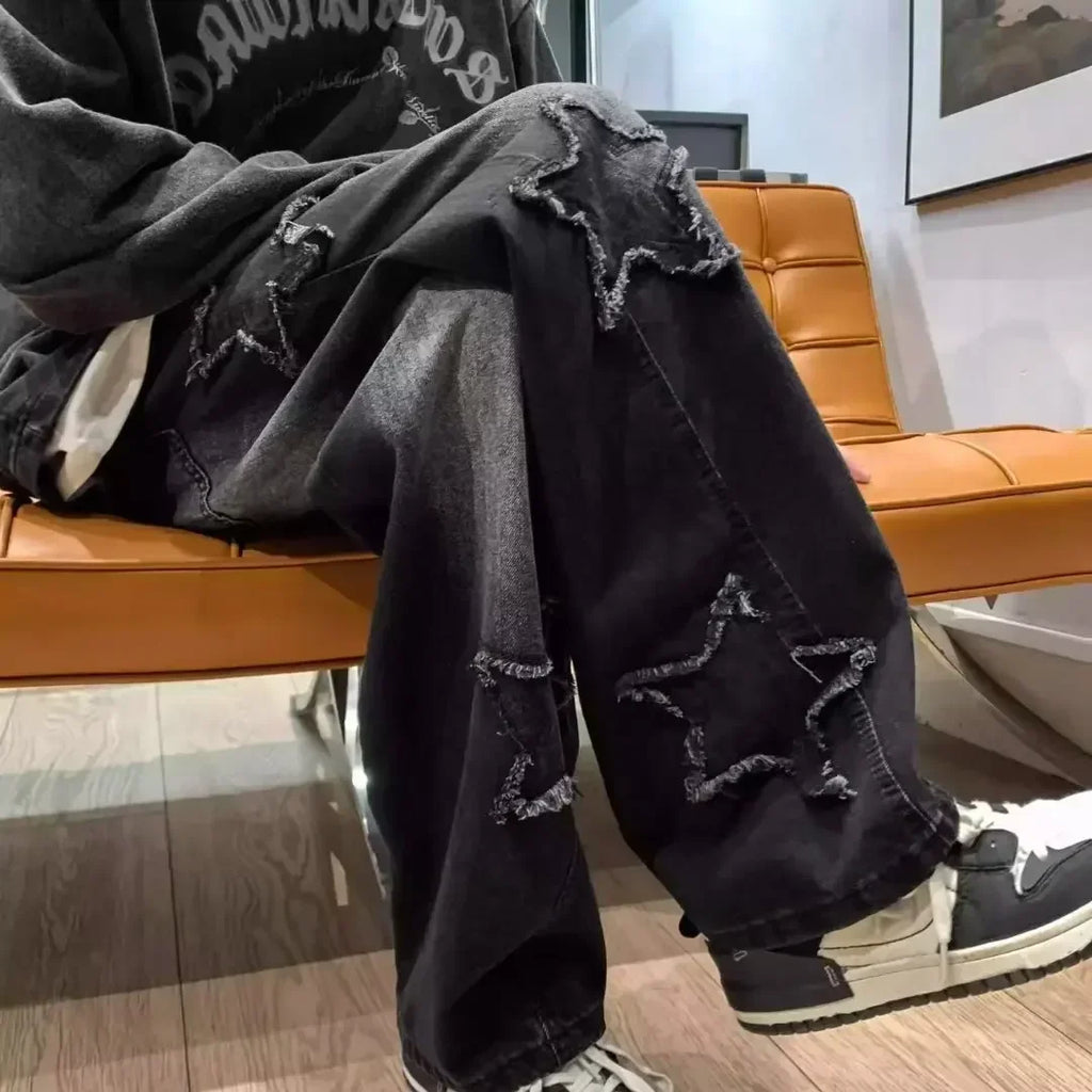 Men Straight Hip Hop Splicing Trousers