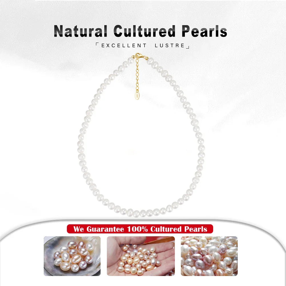 Handpicked 925 Sterling Silver Choker Necklace with 6-7mm Handmade Cultured Freashwater Pearl Chain for Women GPN25