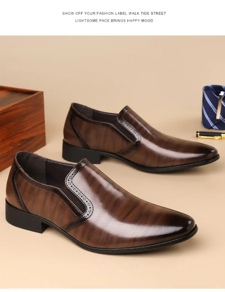 Spring Autumn New Designer Dress Shoes for Men Solid Color Fashion Formal Business Casual Leather Shoes Male