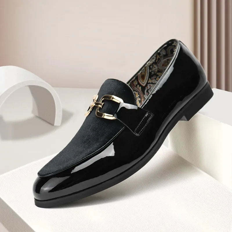 Fashion Man's Leather Shoes Party Wedding Loafers Metal Button Moccasins Men Slip-on Comfortable Driving Popular Club Flats